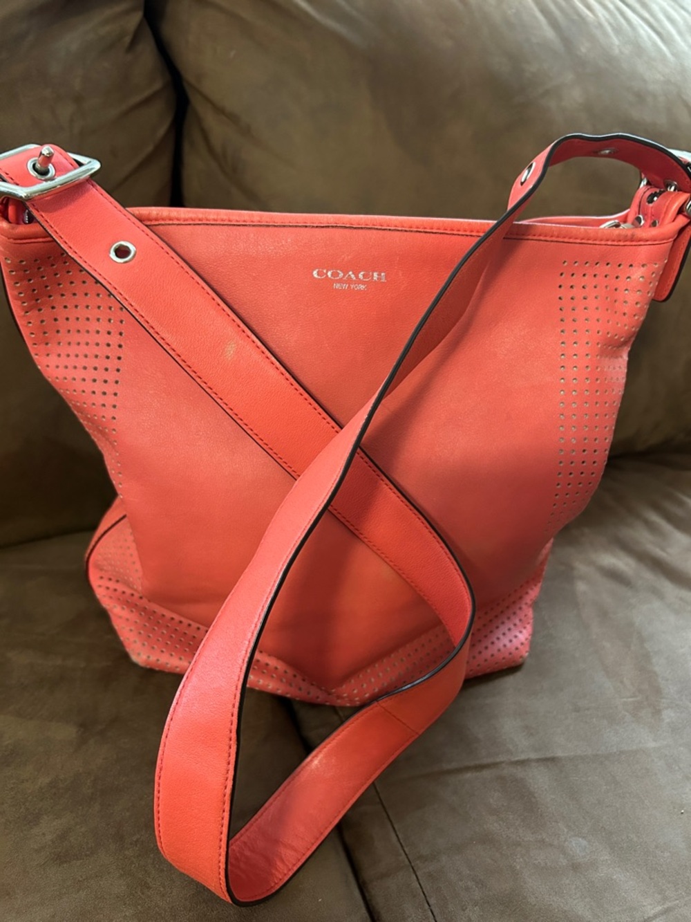 COACH vintage Leather Perf Watermelon Duffle Crossbody Shoulder Bag Purse